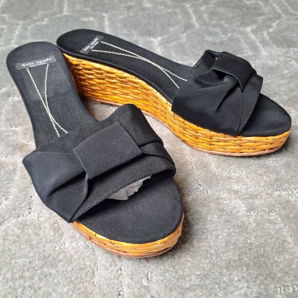 Kate Spade Black Bow Basket Weave Platform Wedge Sandals WOMENS SIZE 10B dressy - Picture 1 of 14